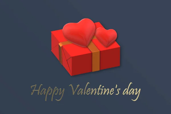 День Святого Валентина Червоне Серце Над Синім Фоном Золотий Текст — стокове фото