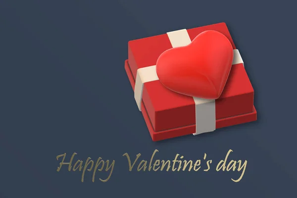 День Святого Валентина Червоне Серце Над Синім Фоном Золотий Текст — стокове фото