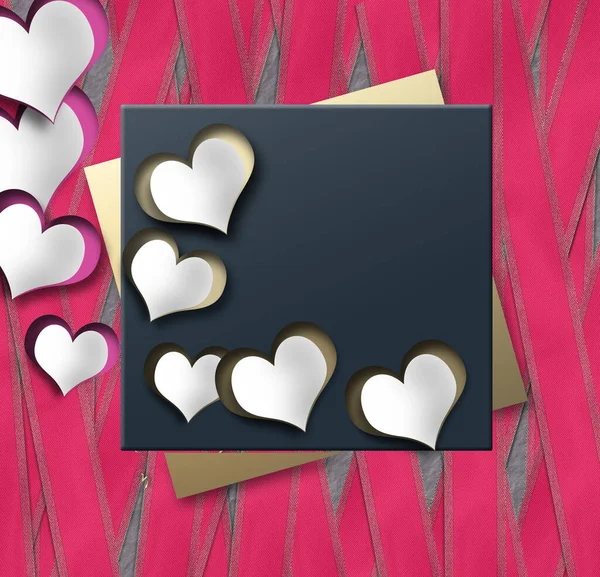 Elegant Pink Valentine Card Paper Hearts Gold Text Happy Valentine — стоковое фото