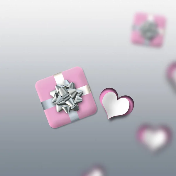 Elegant Love Card Pink Hearts Gift Box Pastel Colours Valentines — 스톡 사진