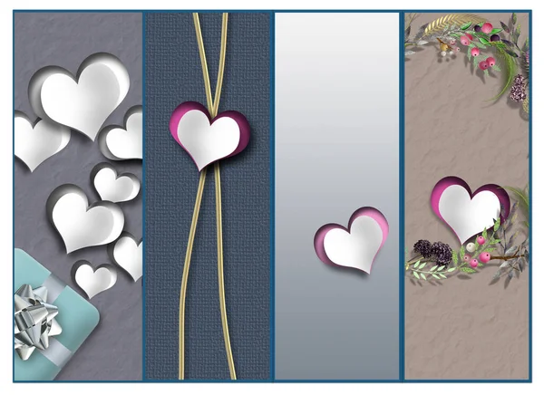 Valentines Day Collage Hearts Elegant Set Cards Hearts Valentines Template — 스톡 사진