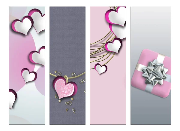 Valentinstag Collage Herzen Pastellrosa Graue Farben Papierherzen Geschenkbox Blumenkranz Auf — Stockfoto