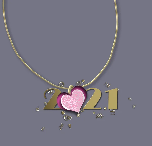 Валентинки 2021 Сердце Шеи 2021 Цифра Фоне Серой Пастельной Бумаги — стоковое фото
