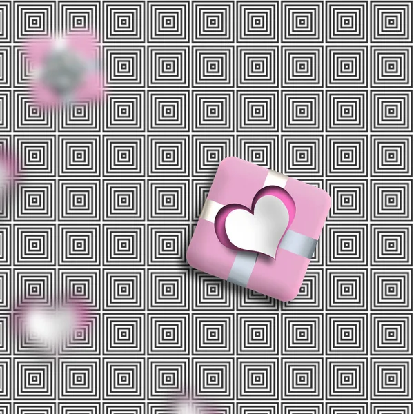 Contemporary Valentines Card Pink Heart Gift Box Grey Abstract Background — 图库照片