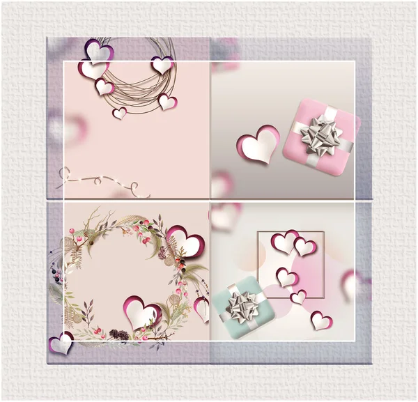 Elegante Love Hearts Collage Pastellrosa Farbe Valentinskarte Eleganten Verblassten Stil — Stockfoto