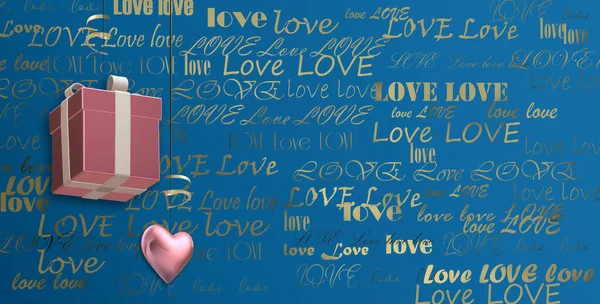 Teks emas LOVE pada latar belakang biru — Stok Foto