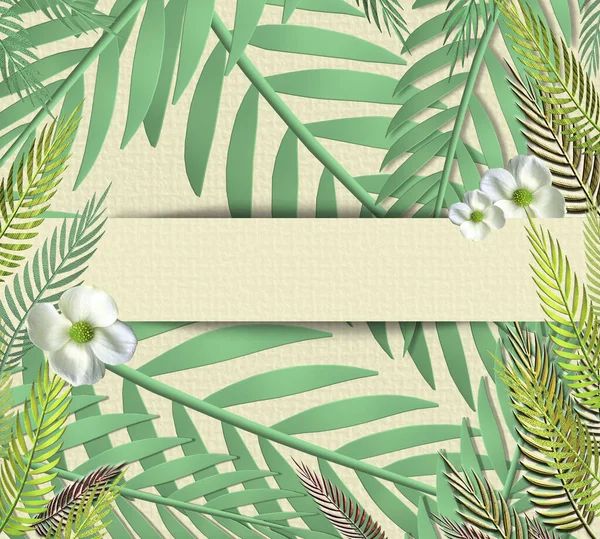 Tropical leaves on yellow pastel background — Stock Photo, Image
