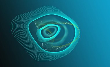 Soyut dinamik çizgi arkaplanı maviyle. 3D fütüristik tasarım, parlak turkuaz mavi renk. Güzel el sallama dokusu. Soyut çizgiler tasarım şablonu. Görüntü