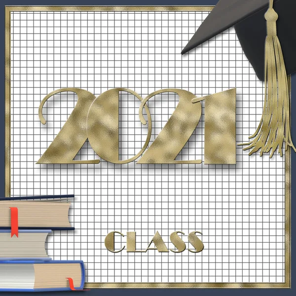Casquillo Graduación 2021 Con Borla Clase 2021 Año Papel Cuadriculado — Foto de Stock