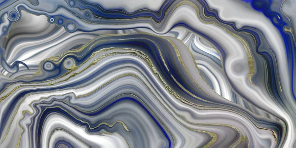 大理石の石の抽象的なテクスチャを攪拌 金の静脈とパステルブルー 現代のカラフルなフロー大理石瑪瑙流体ポスター 波液形の大理石の表面 — ストック写真
