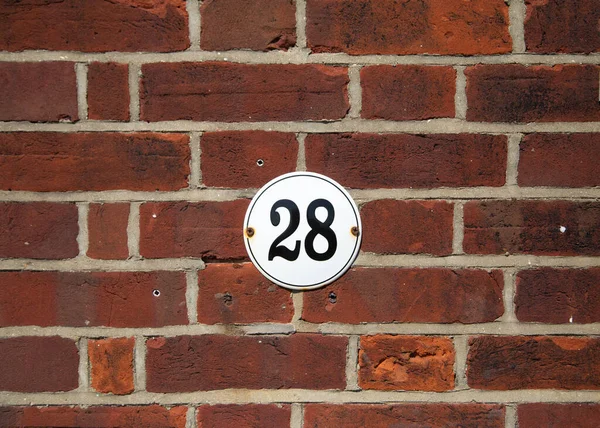 Number Old Red Brick Wall Black Number White House Plate — Stock Photo, Image