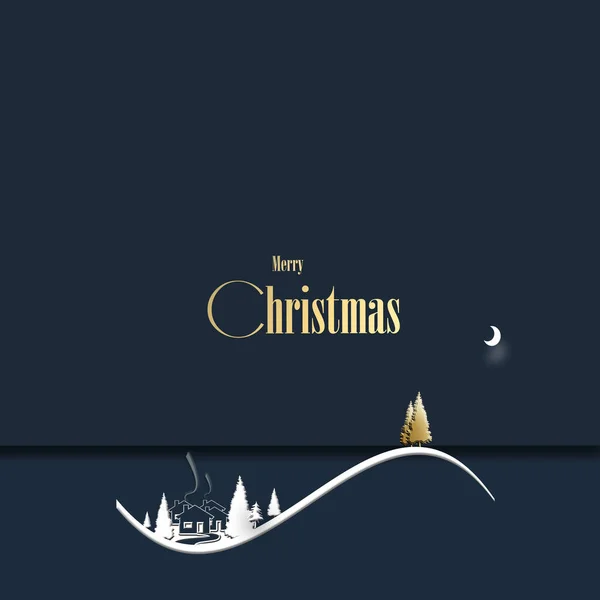 Karácsony Esti Városkép Üdvözlőlap Gyönyörű Karácsonyi Üdvözlőlap Házakkal Karácsonyfa Kék — Stock Fotó