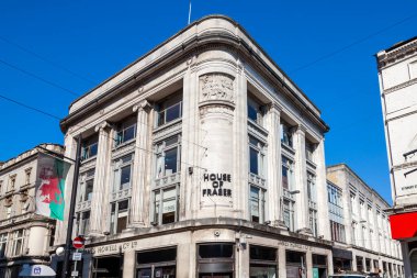 Cardiff, Wales, İngiltere, 14 Eylül 2016: Fraser mağaza perakende işi St Mary Caddesi 'ndeki Victorian Howells binasında.