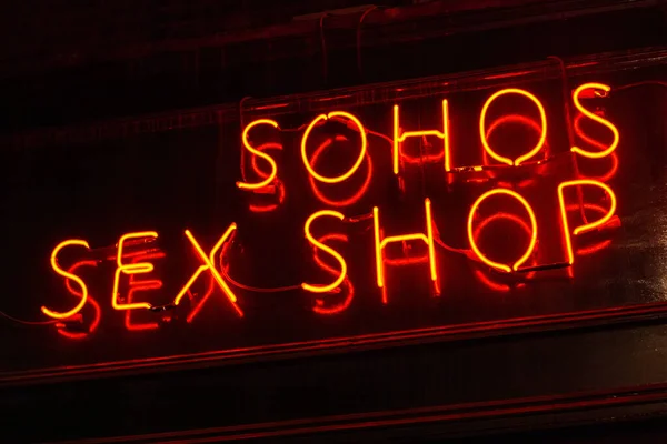 Sex Shop Neon Sign Advertising Adult Licensed Business Soho Red — Stock fotografie