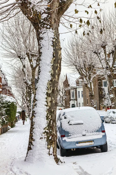 London December 2010 Street Winter Cityscape Snow Terraced Houses Frozen — Stock Photo, Image