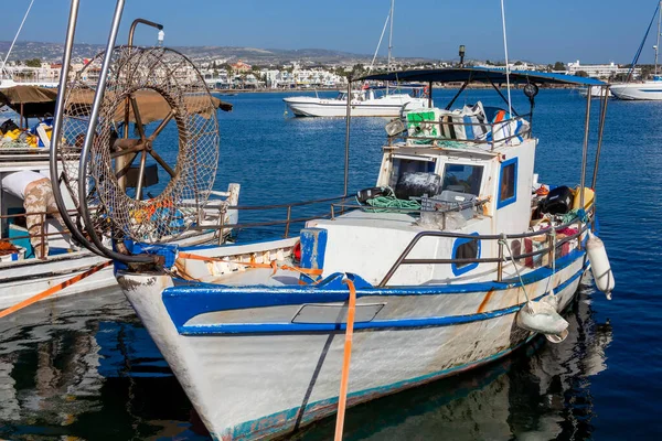 Barcos Pesca Paphos Harbour Chipre Que Destino Viagem Popular Ponto — Fotografia de Stock