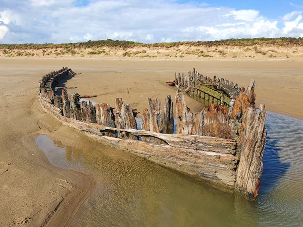 Naufragio Playa Cefn Sands Pembrey Country Park Carmarthenshire Gales Del —  Fotos de Stock