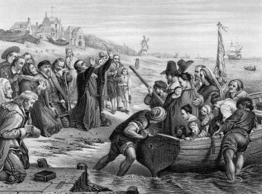 Pilgrim Fathers leaving England clipart