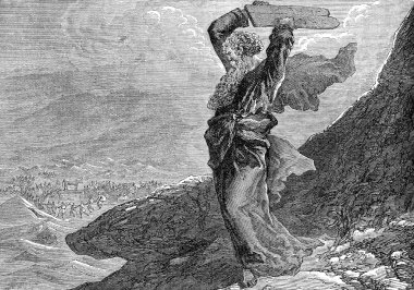 Moses breaking the two tablets of stone