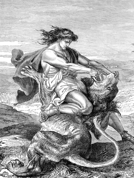 Samson slaying the lion — Stockfoto