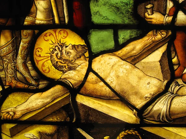 The Crucifixion, Medieval Stained Glass Window — Stock Photo, Image