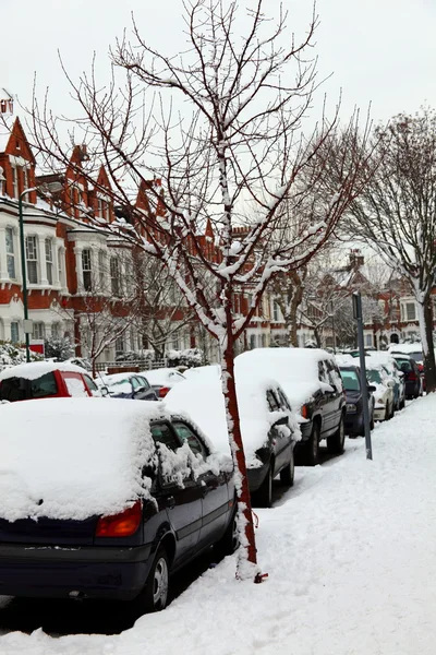 Snow cityscape of a terraced street — Stock Photo, Image