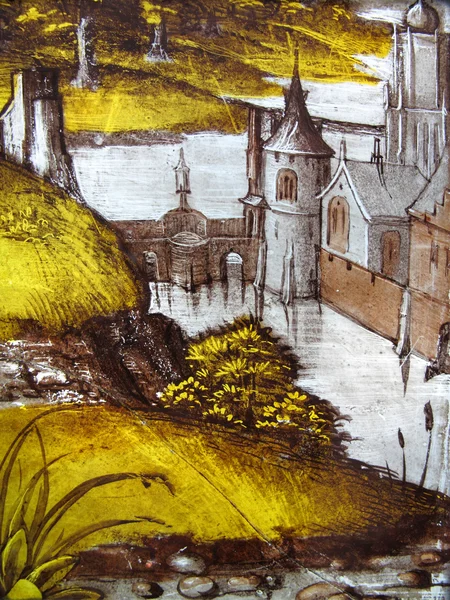 Paisagem de vidro manchado medieval — Fotografia de Stock