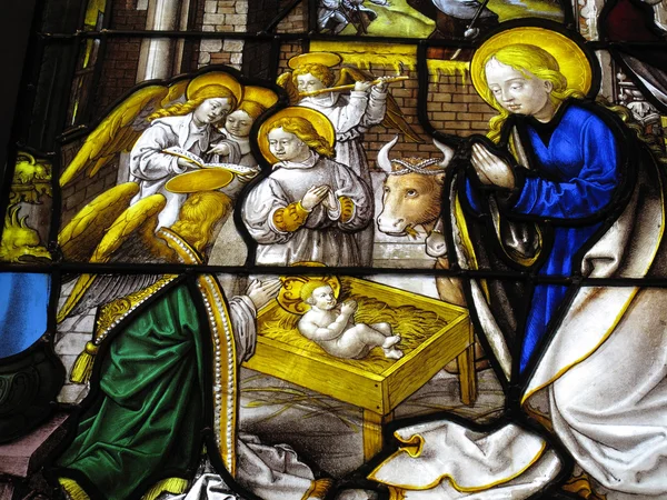 The Nativity stained glass window — Stock Photo, Image