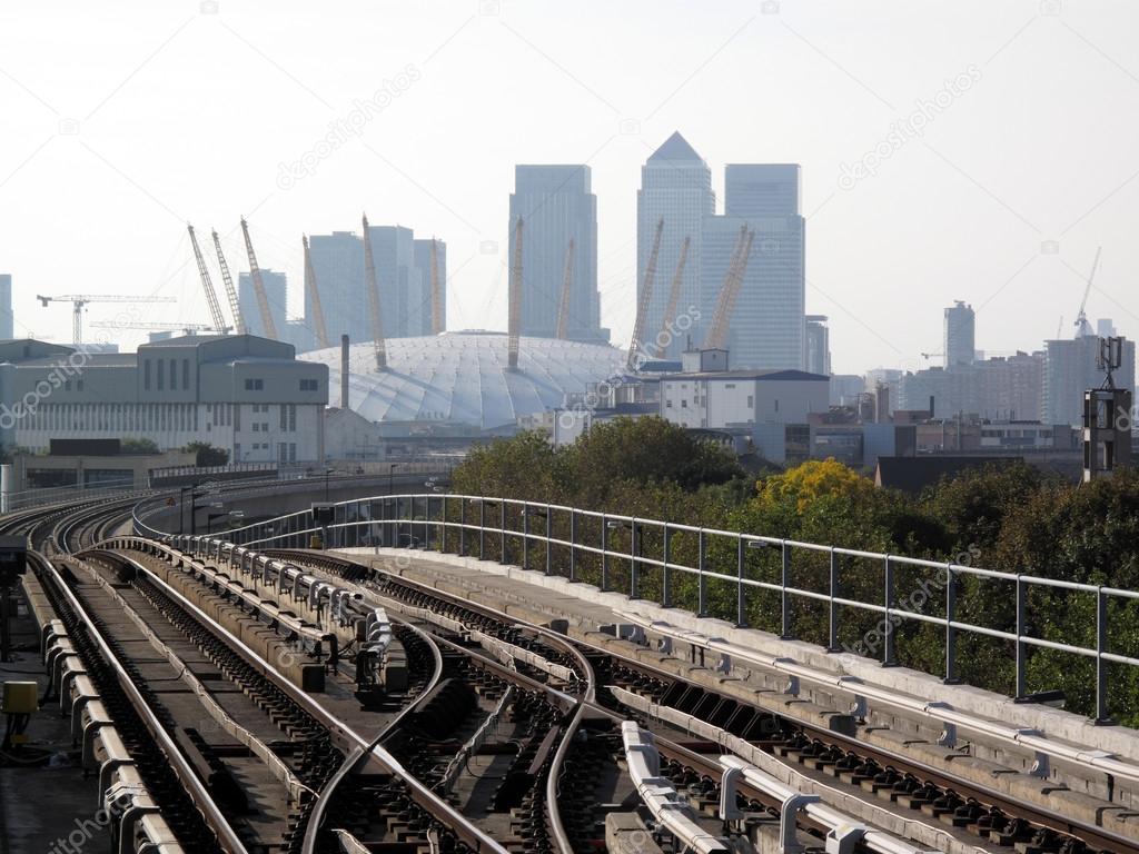 View from a Docklands Light Railway station of Canary Wharf