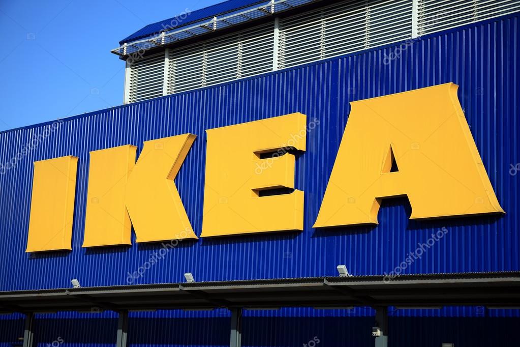 London, UK, November 19, 2011:  Ikea logo advertising sign outside its retail supermarket stores in Brent Park Wembley