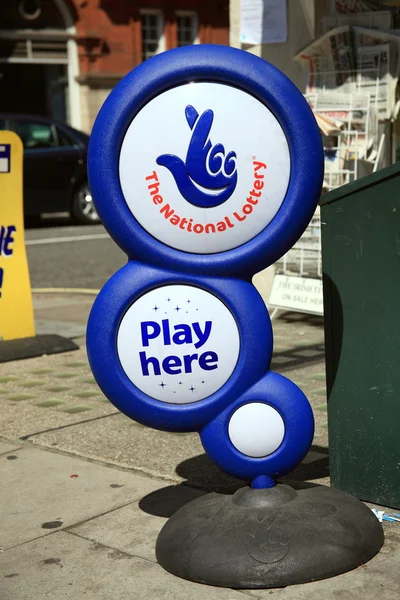 Lotto (National Lottery) 'Play Here' stand — Stock Photo, Image