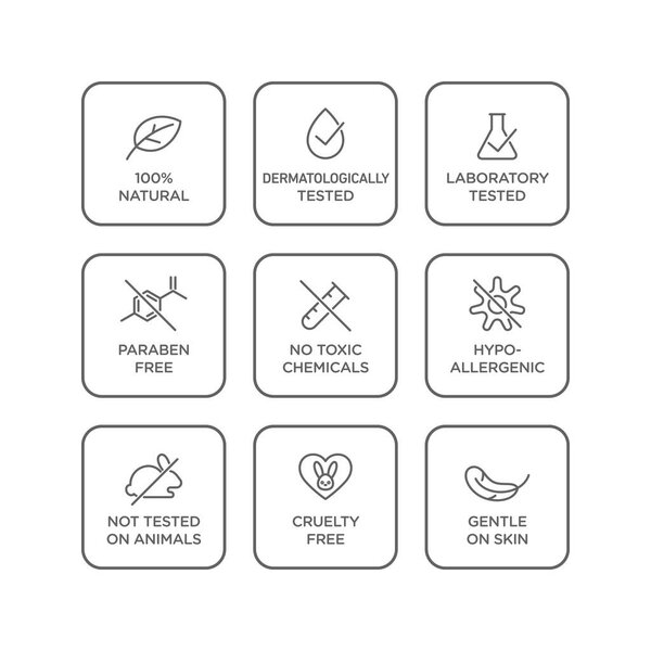 Cosmetics round isolated product vector icon set, round badge line art style illustration.