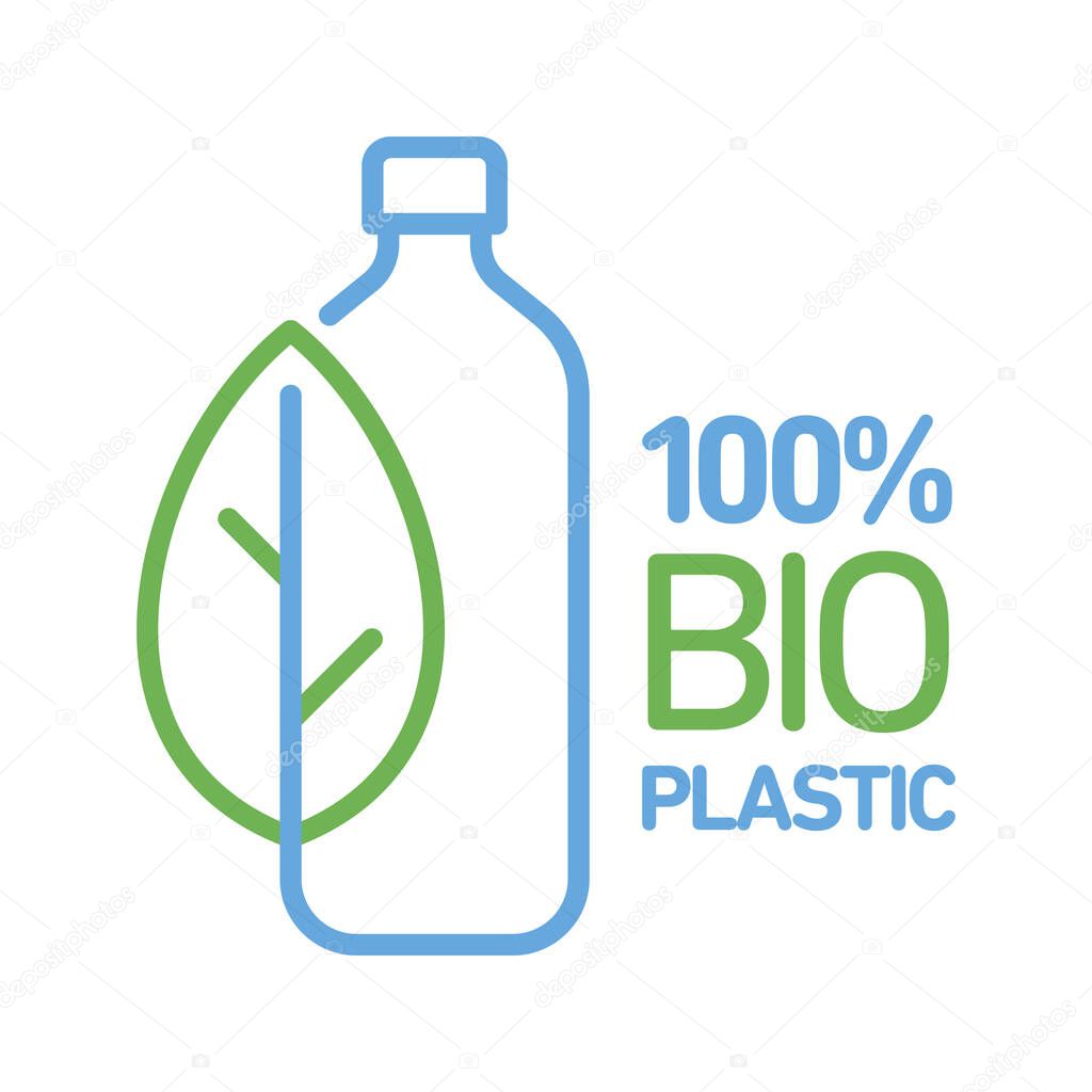 100% bioplastic, biodegradable, compostable vector line icon