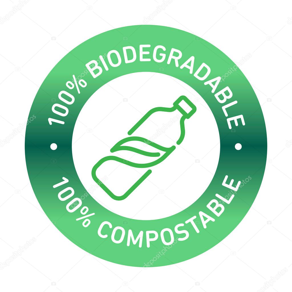 100% bioplastic, biodegradable, compostable vector line icon