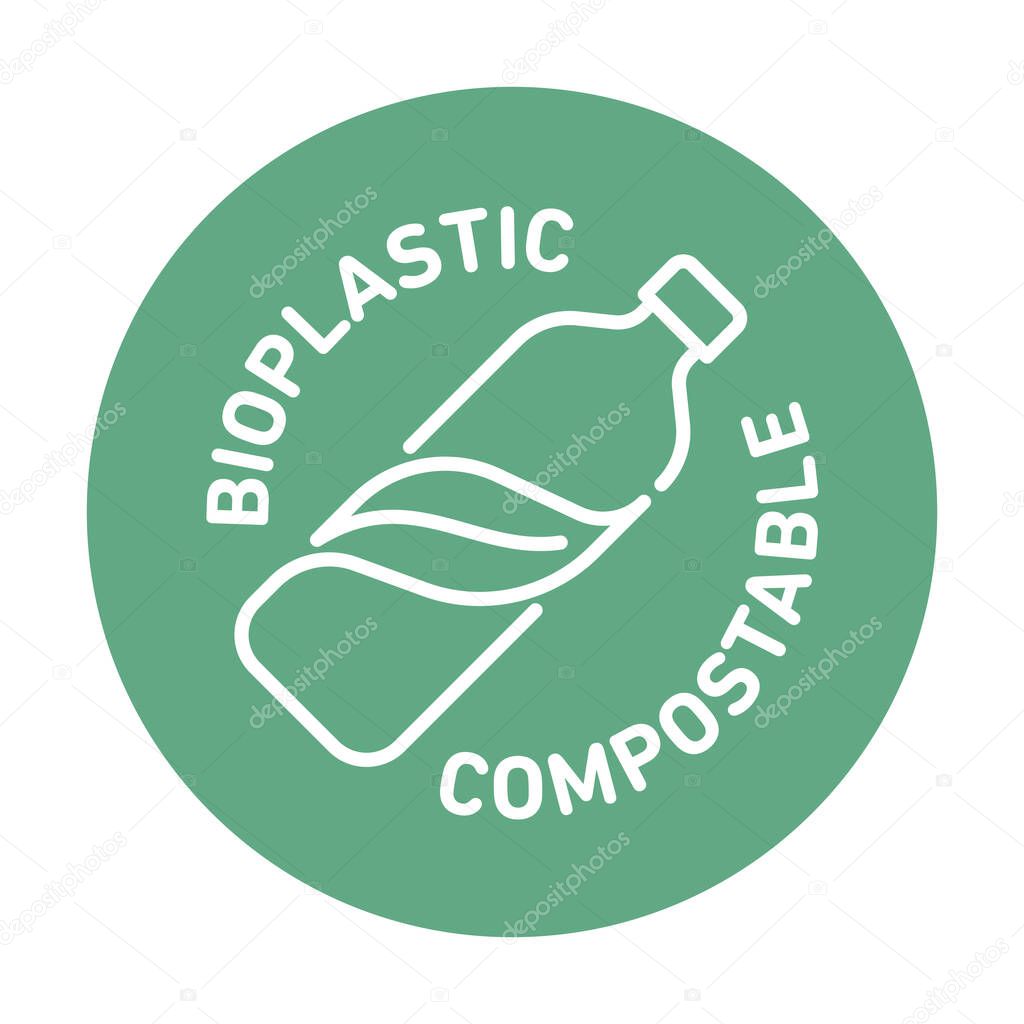 100% bioplastic, biodegradable, compostable vector line icon