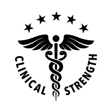 Clinical strength tested, approved, vector badge clipart