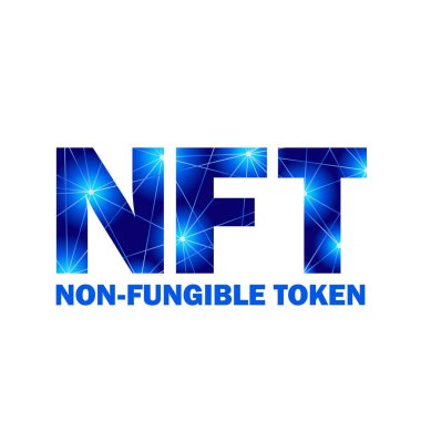 NFT karşılanamaz simge logosu başlık başlığı çizimi. Dijital Sanat Konsepti.