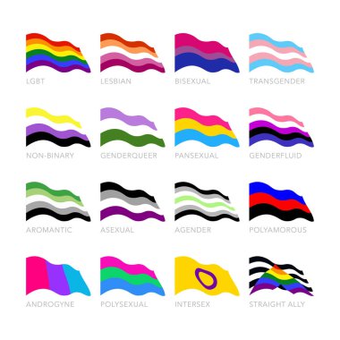 LGBTQ + gurur vektör bayrakları, LGBT sembolleri.