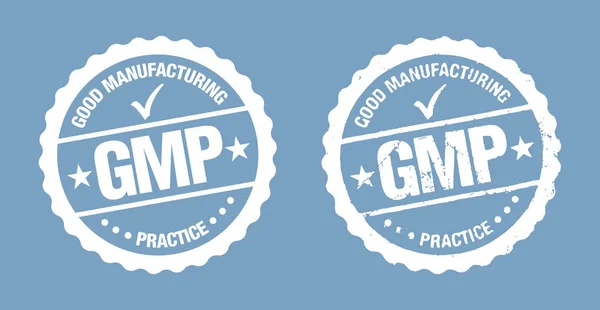 Gmp Boas Práticas Fabricação Vintage Grunge Certificado Selo Redondo Vector — Vetor de Stock