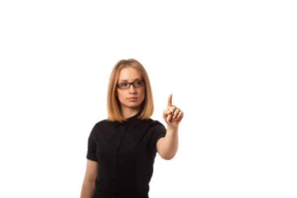 Genç iş kadını kalem ile siyah gömlekli