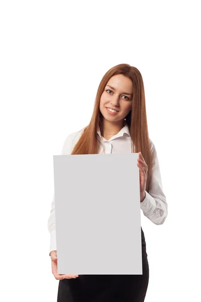 boş bir Pano tutan güzel iş kadın portresi
