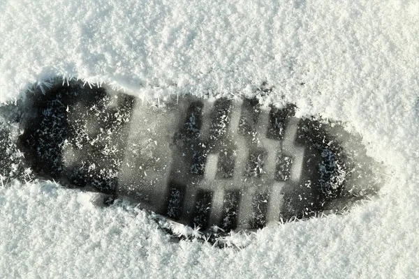 Kardaki buzlu ayak izi yukarıdan — Stok fotoğraf