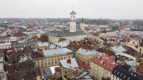 Veduta Aerea Drone Che Sorvola Gli Edifici Tiro Tetto Architettura — Video Stock