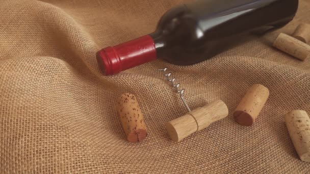 Wine Bottles Falling Corks Bag Slow Motion — Stock Video