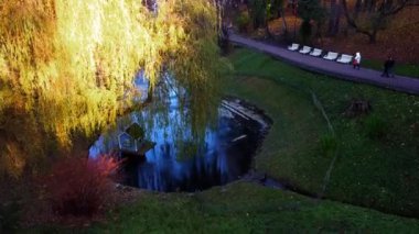 Sonbahar parkında gölet.