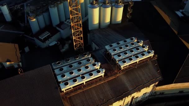 Aerial View Drone Flying Beer Production Plant Several Rows Tanks — Stock Video