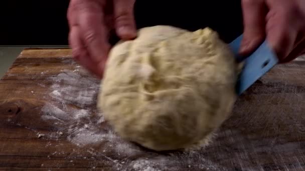 Kneading Dough Wooden Board Your Hands — Stock Video