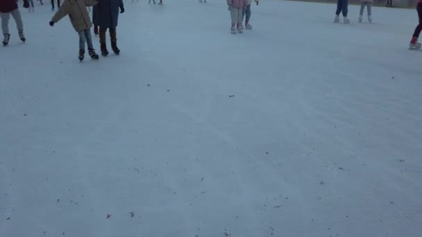 People Skate Winter Rink — Stock Video