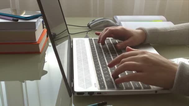 Menina Que Trabalha Casa Mãos Escritório Teclado — Vídeo de Stock