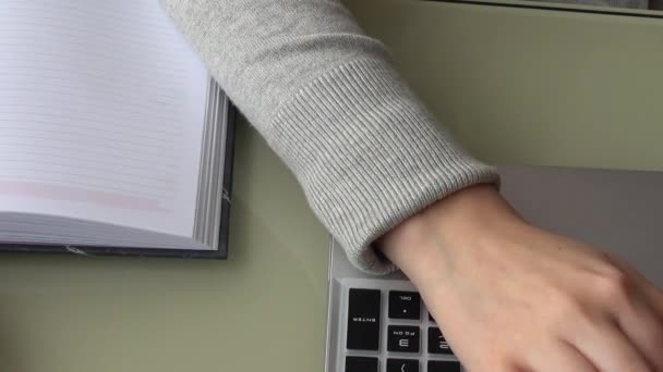 Girl Working Home Office Hands Keyboard — Stock Video